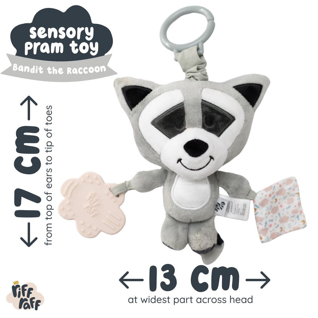Raccoon Riff Raff Sensory Pram Toy - Bandit The Raccoon – Riff Raff Baby AU