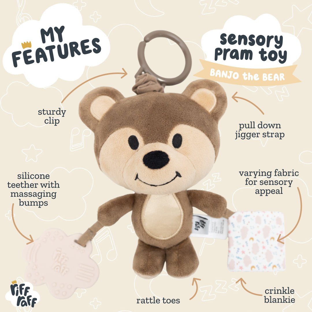 Sensory Pram Toy - Banjo The Bear - Riff Raff Baby AU
