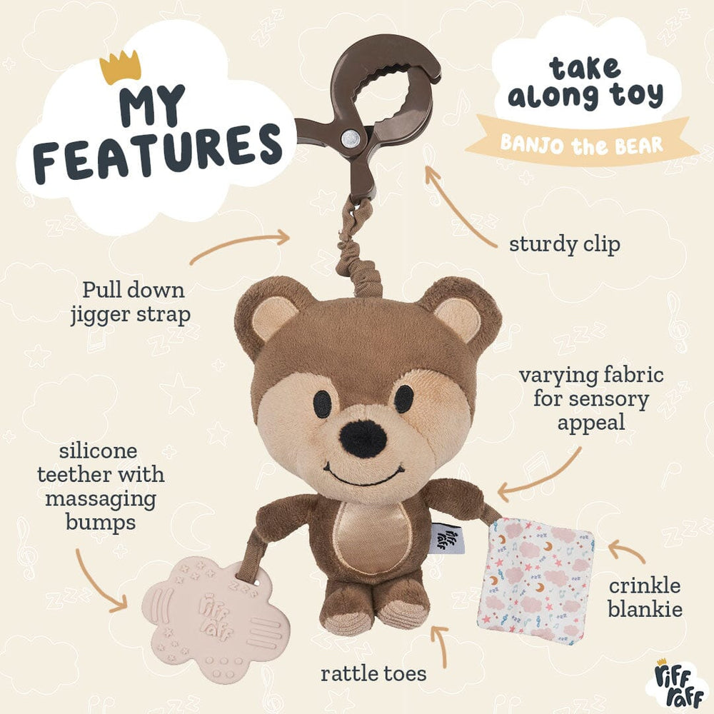 Sensory Pram Toy - Banjo The Bear - Riff Raff Baby AU
