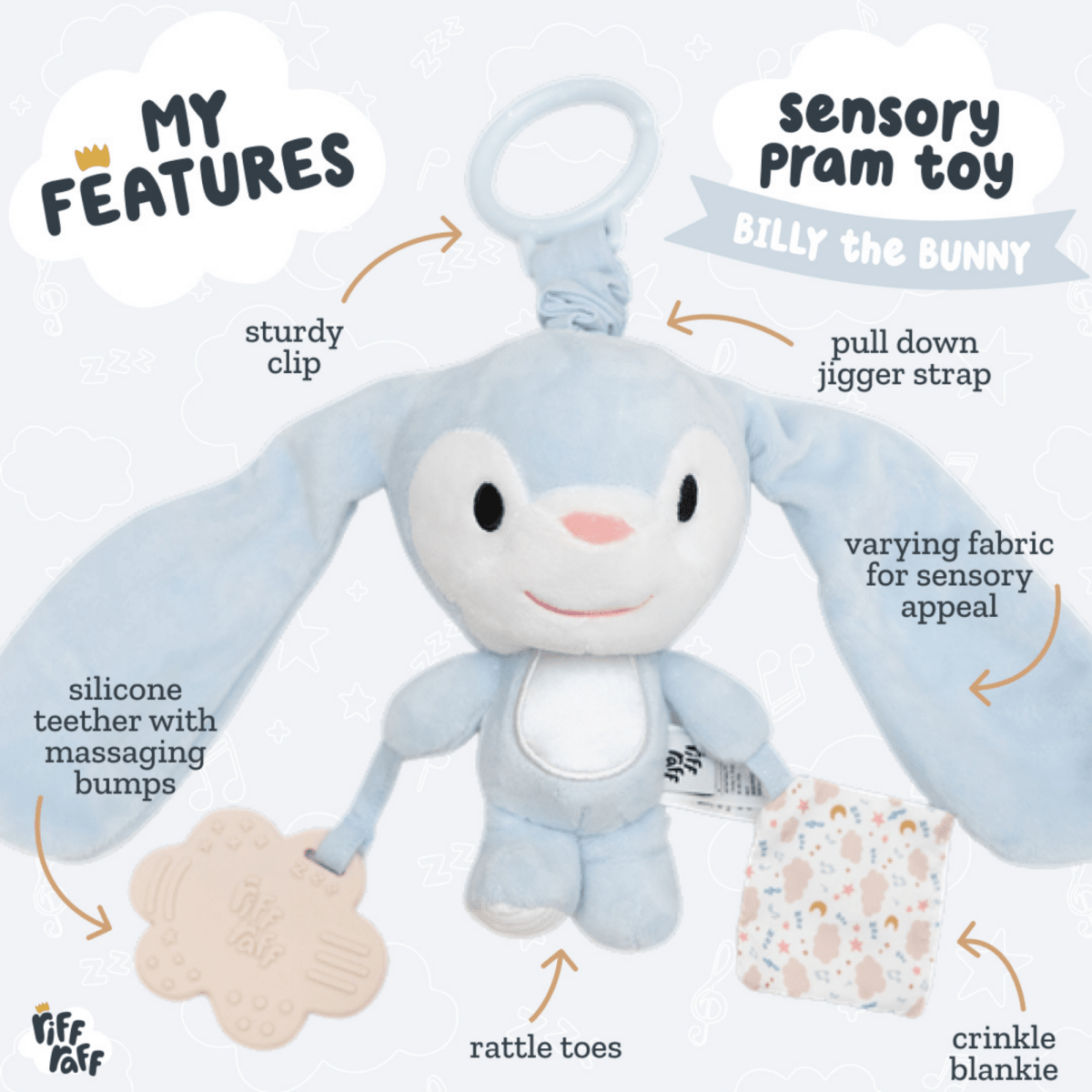 Sensory Pram Toy - Billy the Bunny - Riff Raff Baby AU