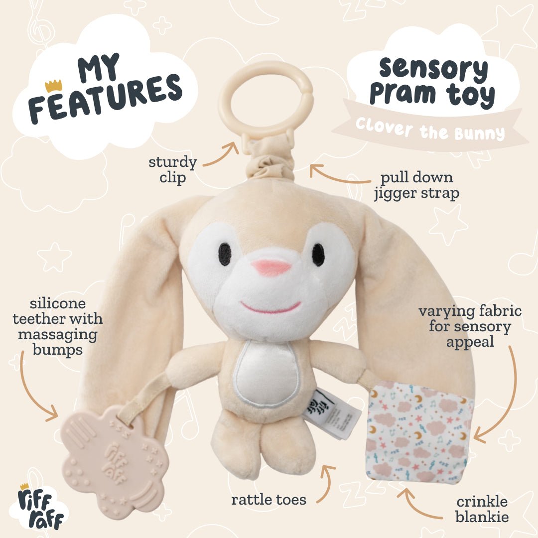 Sensory Pram Toy - Clover The Bunny - Riff Raff Baby AU
