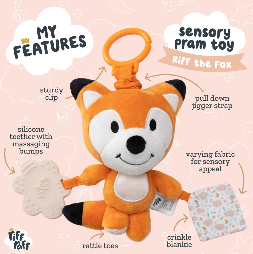 Grey Fox Riff Raff Sensory Pram Toy - Riff The Fox – Riff Raff Baby AU