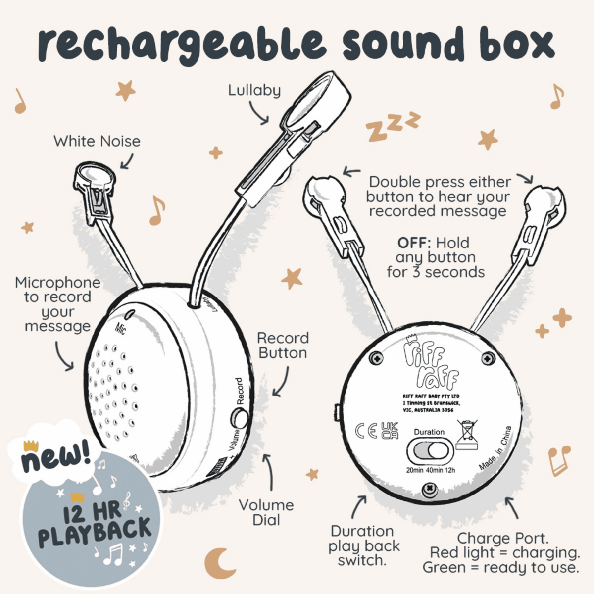 Spare Soundbox (Rechargeable & 12 - hour playback) - Riff Raff Baby AU